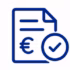 Icoon van een document met euroteken en vinkje voor offerte of prijsberekening.